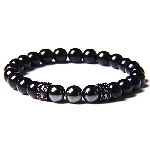 WJDT Männer Armbänder CZ Charm Armbänder Schwarz Lava Rock Stein Perlen Armband Frauen Handgemachte Fitnesskette Reiki Hämatit Schmuck Geschenk-polierter Onyx._CHINA_19 cm von WJDT
