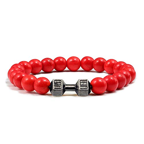 WJDT Männer Perlen Armband Natürliche Schwarz Lava Stein Hantel Charme Armbänder Energie Fitness Barbell Mode Frauen Schmuck-Waffe schwarz-rot_CHINA von WJDT