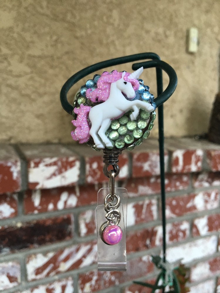 strass Einhorn Ausweishalter, Einziehbare Id Reel von WJDragonflyCreations