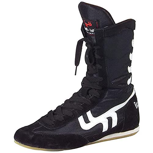 WJFGGXHK Boxenschuhe, High Top Wrestling Boots Gummi Sohle Boxer Stiefel Für Männer Frauen Jungs,Schwarz,46 EU von WJFGGXHK