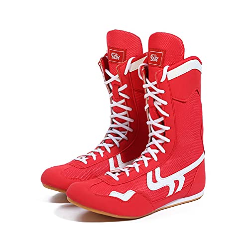 Männer Frauen Wrestling Schuhe, Jungen High Top Boxing Wrestling Schuhe Komfort Atmungsaktive Boxerstiefel,Rot,41 EU von WJFGGXHK