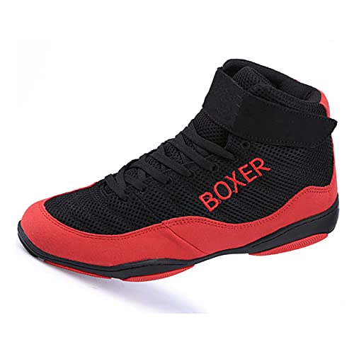 Wrestling Trainer Schuh, Leichte Boxer Trainer Fitnessstiefel rutschfeste Bodybuilding Schuhe Für Frauen Männer,Rot,44 EU von WJFGGXHK