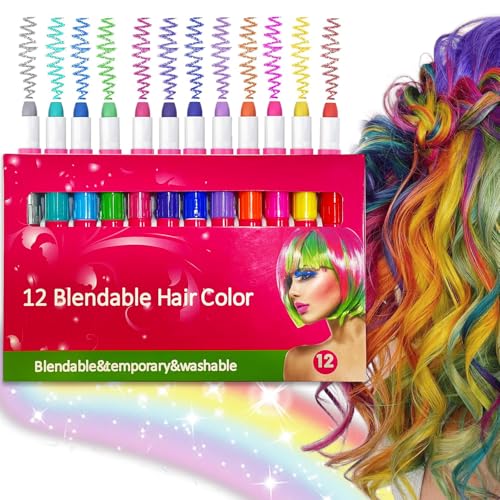 Temporäre Haarkreide für Mädchen, waschbar, glitzernde und metallische Haarkreide, kreativer Spaß für Mädchen und Frauen, 12 Stück Temporäre Haarkreide für Mädchen, waschbar, glitzernde und metallische Haarkreide, kreativer Spaß für Mädchen und Frauen, 12 Stück von WJIASI