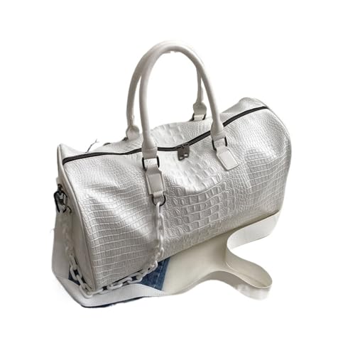 Damen Schultertasche Hobo Farbe Gym Damentaschen PU Weiches Leder Multifunktions Training Fitness Schulter Reisehandtasche Gestreifte Sporttasche(White) von WJIAYAO