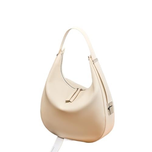 Damen Schultertasche Hobo Leder Damen Tragetaschen Große Kapazität Schultertasche Rindsleder Weibliche Handtaschen(White) von WJIAYAO