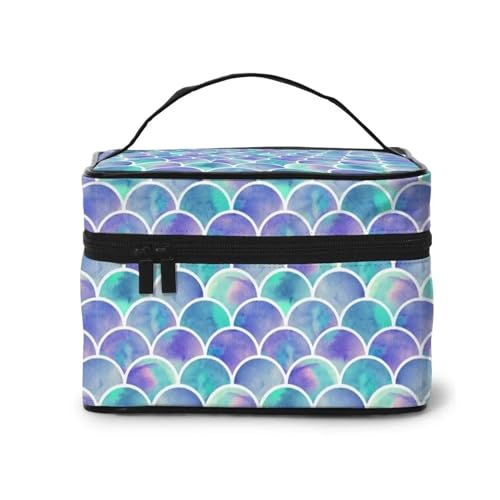 Kosmetiktasche Make-up-Taschen-Organizer, Reise-Kosmetiktaschen, Leopardenmuster mit Griff, Kulturbeutel for Frauen und Mädchen(Mermaid Scale) von WJIAYAO