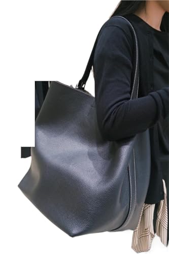 WJIAYAO Damen Schultertasche Hobo Große Kapazität Textur Frosted Damen Umhängetasche Pendler Tote Rindsleder Bucket Pouch(Black,L53cm W29cm H37cm) von WJIAYAO
