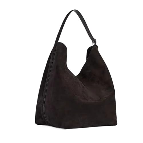WJIAYAO Damen Schultertasche Hobo Große Tragetasche Ledertasche Retro Frosted Cowhide Bucket Schultertasche(Coffee,40cm-20cm-28cm) von WJIAYAO