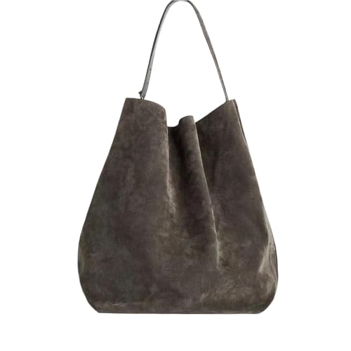 WJIAYAO Damen Schultertasche Hobo Große Tragetasche Ledertasche Retro Frosted Cowhide Bucket Schultertasche(Gray,40cm-20cm-28cm) von WJIAYAO