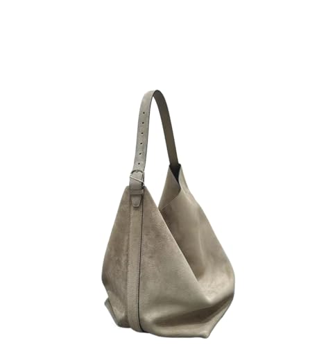 WJIAYAO Damen Schultertasche Hobo Große Tragetasche Ledertasche Retro Frosted Cowhide Bucket Schultertasche(Khaki,40cm-20cm-28cm) von WJIAYAO
