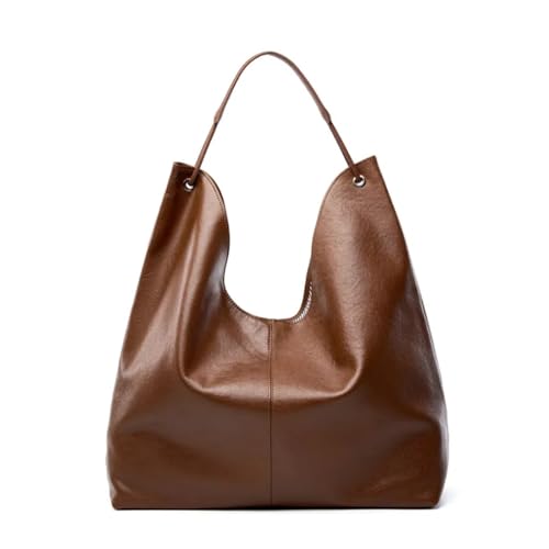 WJIAYAO Damen Schultertasche Hobo Große Tragetasche aus Rindsleder unter den Armen, Leder, One-Shoulder-Straddle-Damentasche(Brown) von WJIAYAO