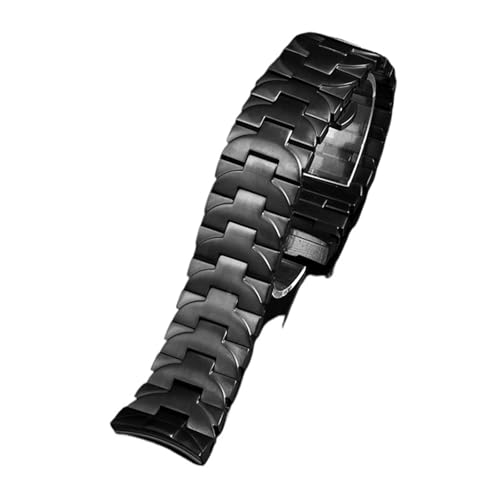WJIAYAO Metall Uhrenarmbänder 22mm 24mm Edelstahlarmband Massives Metall Uhrenarmband Soild Curved Herren Silber(Black-,24mm) von WJIAYAO