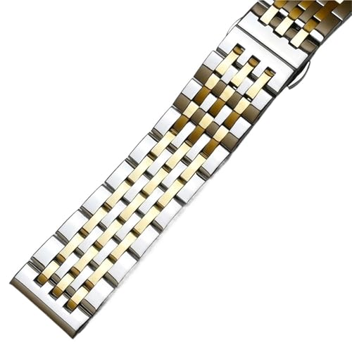 WJIAYAO Metall Uhrenarmbänder Edelstahl-Armband 18 mm 19 20 21 22 23 24 Metall-Uhrenarmband Armband poliert Silber Gold(Silver Gold,23.0mm) von WJIAYAO