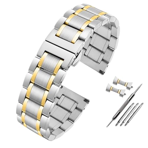 WJIAYAO Metall Uhrenarmbänder Edelstahl Metall Uhrenarmband Männer Quick Release Uhrenarmbänder Uhrenkette Armband(C Silver golden,22mm) von WJIAYAO