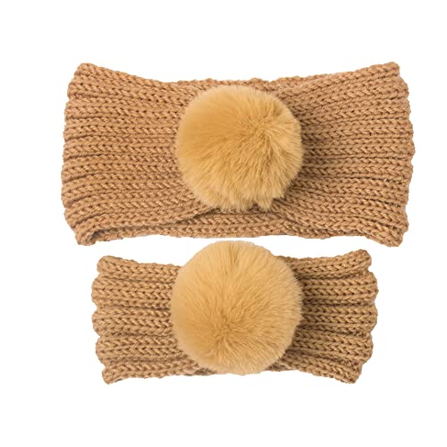 Mutter und Baby Passende Kaltwetter Stirnbänder Frauen Baby Mädchen Winter Haarband Mutter und Kleinkind Passende gestrickte Haarbänder (Braun, Einheitsgröße) von WJIQEE