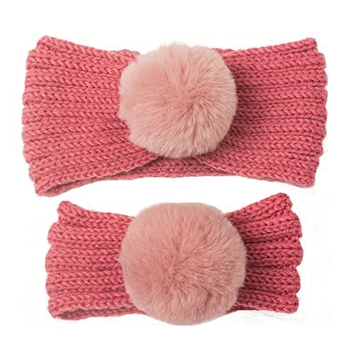 Mutter und Baby Passende Kaltwetter Stirnbänder Frauen Baby Mädchen Winter Haarband Mutter und Kleinkind Passende gestrickte Haarbänder (Rosa, Einheitsgröße) von WJIQEE