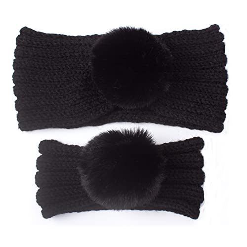 Mutter und Baby Passende Kaltwetter Stirnbänder Frauen Baby Mädchen Winter Haarband Mutter und Kleinkind Passende gestrickte Haarbänder (Schwarz, Einheitsgröße) von WJIQEE