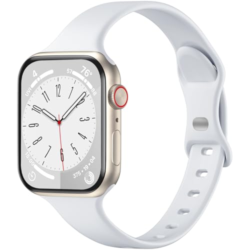 WJK Schlanke Armbänder, kompatibel mit 44 mm Apple Watch, für Damen und Herren, wasserdichtes Silikonarmband, weiß, für iWatch Serie 9/8/7/6/5/4/3/2/1 Ultra 2 von WJK