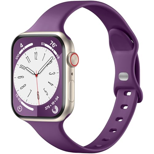 WJK Schlanke Armbänder, kompatibel mit Apple Watch, 40 mm, 38 mm, 41 mm, Dunkelviolett, für Damen und Herren, Silikonarmbänder für iWatch Serie 9/8/7/6/5/4/3/2/1 Ultra von WJK