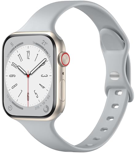 WJK Schlanke Armbänder, kompatibel mit Apple Watch, 42 mm, 49 mm, 45 mm, hellgrau, für Damen und Herren, Silikonarmbänder für iWatch Serie 9/8/7/6/5/4/3/2/1 Ultra von WJK