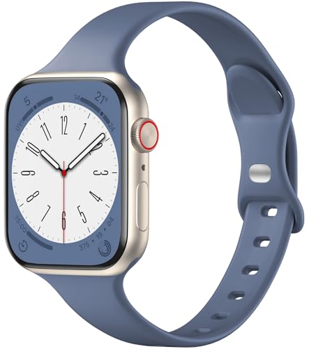 WJK Schlanke Armbänder, kompatibel mit Apple Watch-Armbändern, 40 mm, 38 mm, 41 mm, blaugrau, für Damen und Herren, Silikonarmbänder für iWatch Serie 9/8/7/6/5/4/3/2/1 Ultra von WJK