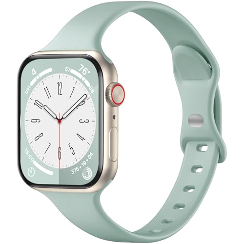 WJK Schlanke Armbänder, kompatibel mit Apple Watch-Armbändern, 40 mm, 38 mm, 41 mm, blaugrün, für Damen und Herren, Silikonarmbänder für iWatch Serie 9/8/7/6/5/4/3/2/1 Ultra 2 von WJK