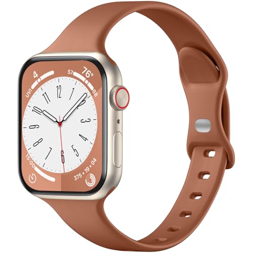 WJK Schlanke Armbänder, kompatibel mit Apple Watch-Armbändern, 40 mm, 38 mm, 41 mm, orangefarbenes Silikonarmband für Damen und Herren, für iWatch Serie 9/8/7/6/5/4/3/2/1 Ultra von WJK