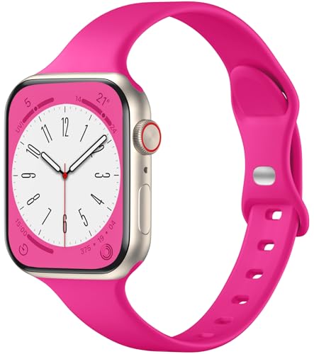 WJK Schlanke Armbänder, kompatibel mit Apple Watch-Armbändern, 42 mm, 49 mm, 45 mm, für Damen und Herren, Silikonarmband, Granatapfel für iWatch Serie 9/8/7/6/5/4/3/2/1 Ultra von WJK