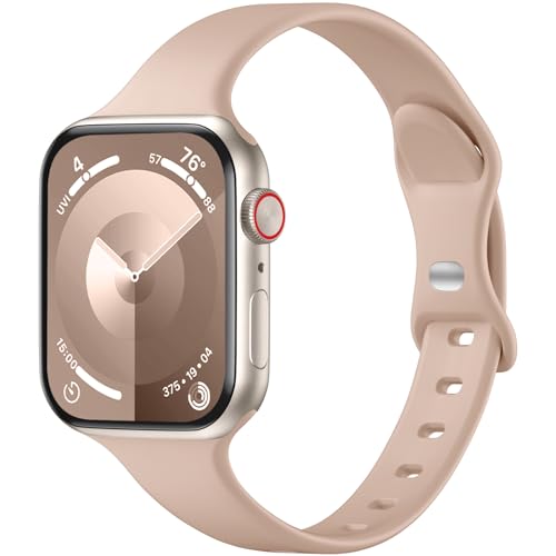 WJK Schlanke Armbänder, kompatibel mit Apple Watch-Armbändern für Damen, Herren, Milchtee, Silikonarmbänder für iWatch Serie 9/8/7/6/5/4/3/2/1 Ultra von WJK