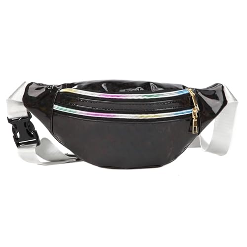 1PC Holographische Fanny Pack Hologramm Taille Tasche PU Strand Reise Banana Hüfte Bum Zip Frauen Geldbörse Gürtel Taschen Mädchen Brust Taschen(Black) von WJLYDM