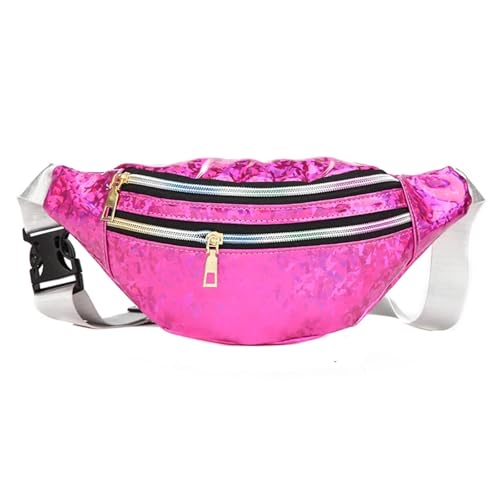 1PC Holographische Fanny Pack Hologramm Taille Tasche PU Strand Reise Banana Hüfte Bum Zip Frauen Geldbörse Gürtel Taschen Mädchen Brust Taschen(Rose Red) von WJLYDM