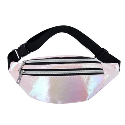 1PC Holographische Fanny Pack Hologramm Taille Tasche PU Strand Reise Banana Hüfte Bum Zip Taille Taschen Frauen Gürtel Tasche for Mädchen(Pink) von WJLYDM