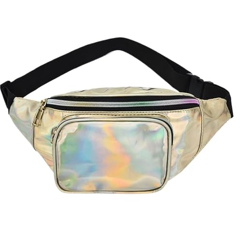Holografische Bauchtasche for Damen, glänzende Taillentasche, Herren, Hologramm-Hüfttasche, Brusttasche mit verstellbarem Riemen for Party(Gold) von WJLYDM