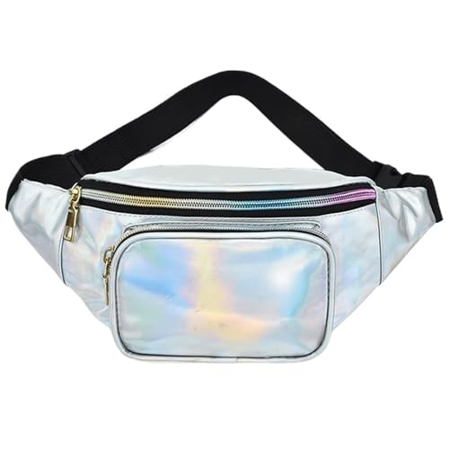 Holografische Bauchtasche for Damen, glänzende Taillentasche, Herren, Hologramm-Hüfttasche, Brusttasche mit verstellbarem Riemen for Party(Silver) von WJLYDM