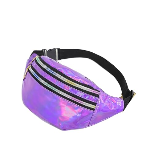 Holografische Gürteltasche for Damen, Herren, Kinder, metallische Farbe, Sport-Hüfttasche, Gürtel, Hologramm-Hüfttasche for Reisen, Laufen, Partys(Purple) von WJLYDM