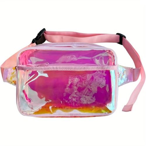 Holografische Hüfttasche mit verstellbarem Riemen, schillernde wasserdichte Outdoor-Sporttasche, transparente Gürteltasche for Damen und Herren(Pink) von WJLYDM