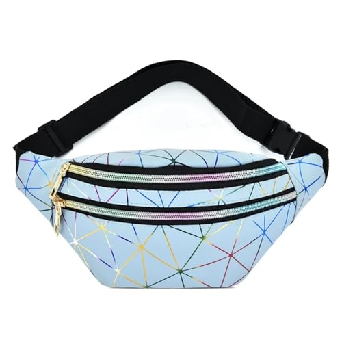 Holographische Fanny Pack Frauen Silber Bum Bag Reise Glänzende Taille Taschen Mode Mädchen Rosa Leder Hologramm Hüfte Tasche(Blue-F) von WJLYDM