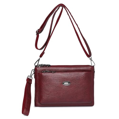 Mehrschichtige Geldbörse und Handtaschen aus weichem Leder, Designer-Umhängetaschen for Damen(Red) von WJLYDM