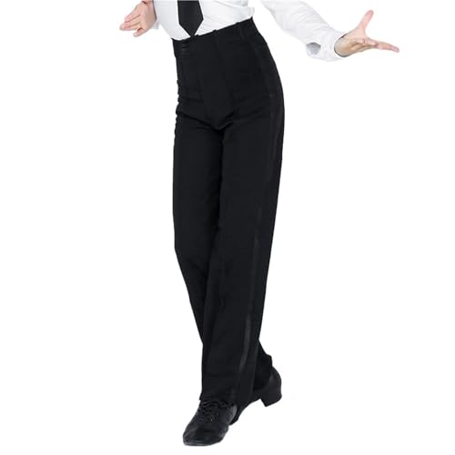 Professionelle Männer Schwarze Latein-Tanzhosen Jungen Erwachsene Satin-Ballsaal-Tanzhosen Salsa Tango Rumba Samba Cha Cha Lateinhosen(4XL 2.4 Waist 81cm) von WJLYDM