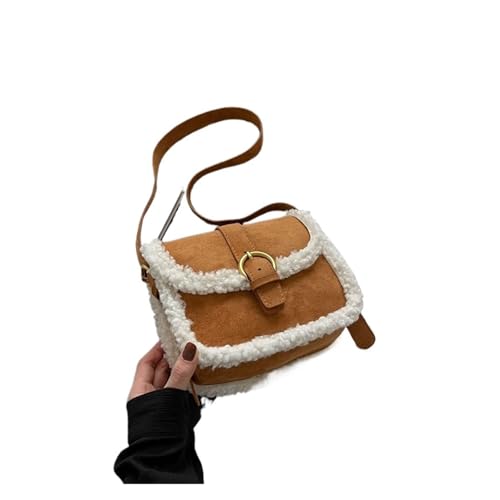 Retro Wildleder Leder Schultertasche for Frauen Winter warme Handtasche Designer kleine Halbkreis Sattel Umhängetasche Dame(Brown) von WJLYDM