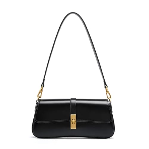 WJLYDM Frauen Echtes Leder Schulter Tasche Weibliche Handtasche Totes Kleine Unterarm Tasche Casual Daybag Mini Geldbörse(Black) von WJLYDM