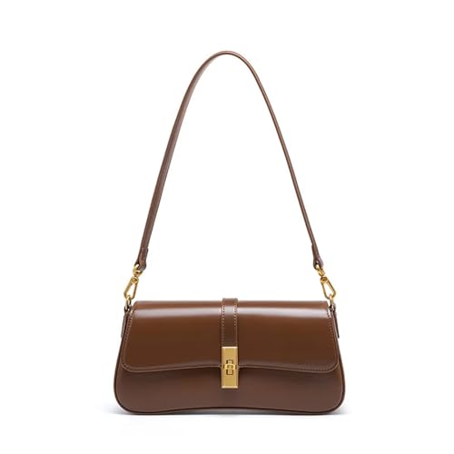 WJLYDM Frauen Echtes Leder Schulter Tasche Weibliche Handtasche Totes Kleine Unterarm Tasche Casual Daybag Mini Geldbörse(Dark Brown) von WJLYDM