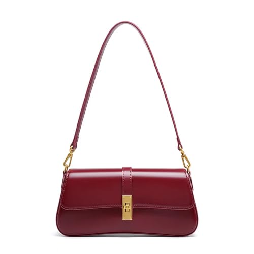 WJLYDM Frauen Echtes Leder Schulter Tasche Weibliche Handtasche Totes Kleine Unterarm Tasche Casual Daybag Mini Geldbörse(Red) von WJLYDM