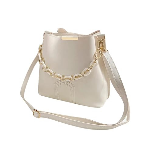 WJLYDM Retro Elegante Weibliche Kette Tote Eimer Tasche Frauen Kette Leder Tragbare Handtasche Reise Einfache Schulter Messenger Tasche(Beige) von WJLYDM