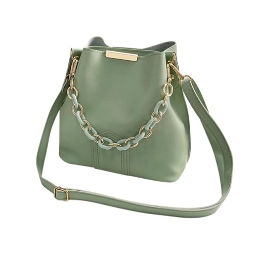 WJLYDM Retro Elegante Weibliche Kette Tote Eimer Tasche Frauen Kette Leder Tragbare Handtasche Reise Einfache Schulter Messenger Tasche(Green) von WJLYDM