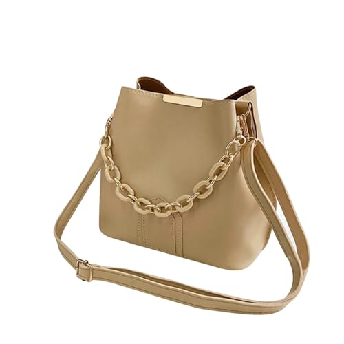 WJLYDM Retro Elegante Weibliche Kette Tote Eimer Tasche Frauen Kette Leder Tragbare Handtasche Reise Einfache Schulter Messenger Tasche(Khaki) von WJLYDM