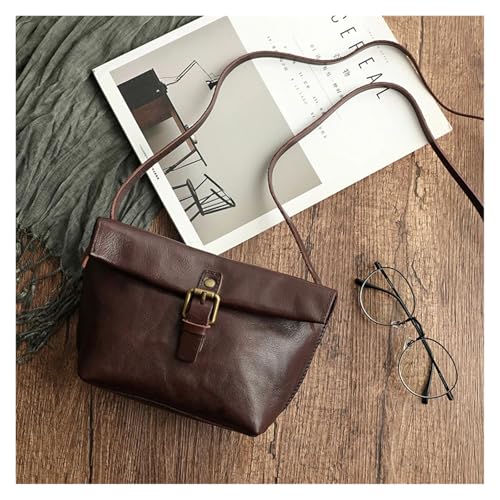 Weiche Echtes Leder Frauen Umhängetasche Weibliche Echt Leder Umhängetaschen Kleine Handtasche Retro Telefon Tasche for Mädchen(Coffee) von WJLYDM
