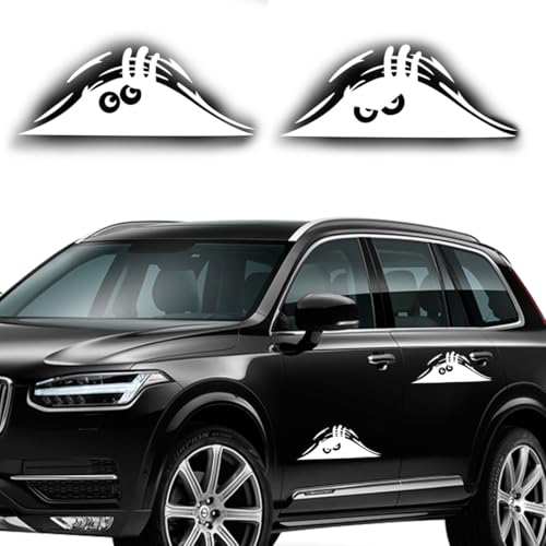 2 Pcs 3D Funny Peeking Monster Cartoon Auto-Aufkleber,Peeking Monster Scary Eyes Autoaufkleber Peeking Elf Autoaufkleber Wasserdichter Autoaufkleber Smile and Anger Autoaufkleber (Weißz) von WJRQD