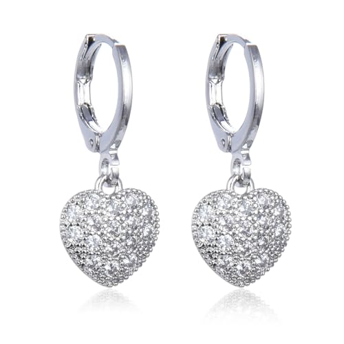 925 Sterling Silber Creolen mit Anhänger Herz Hängend - Klein Durchmesser 14mm für Damen, Frauen und Mädchen von WJRQD