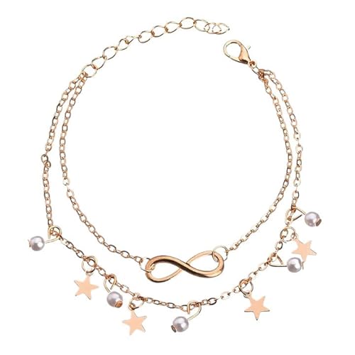Boho Fußkettchen, Infinity Fußkette, Mehrschichtige Fußkettchen, Goldenem Armbänder, Mehrlagige Perlen Fußkettchen im Boho-Stil, Schmuck für Damen und Mädchen von WJRQD
